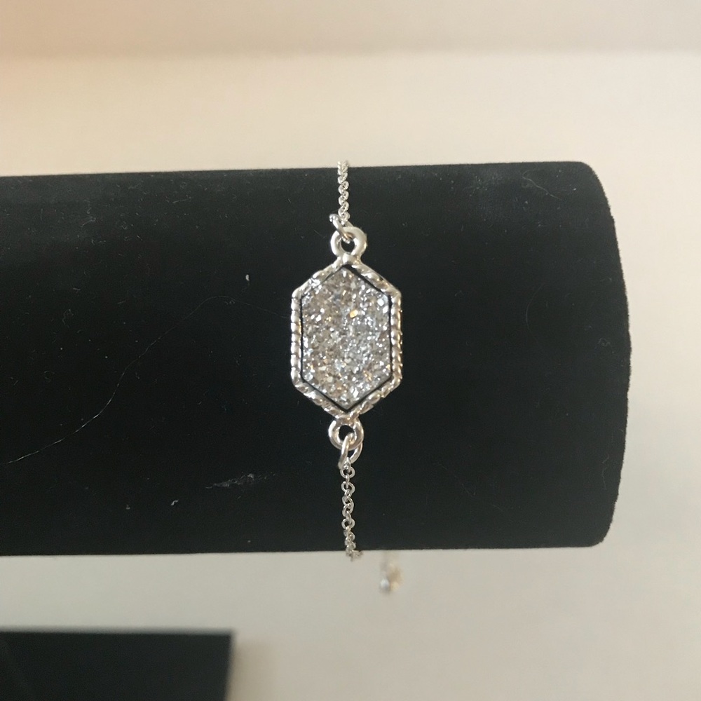 Silver Druzy Bracelet Hexagon Adjustable New